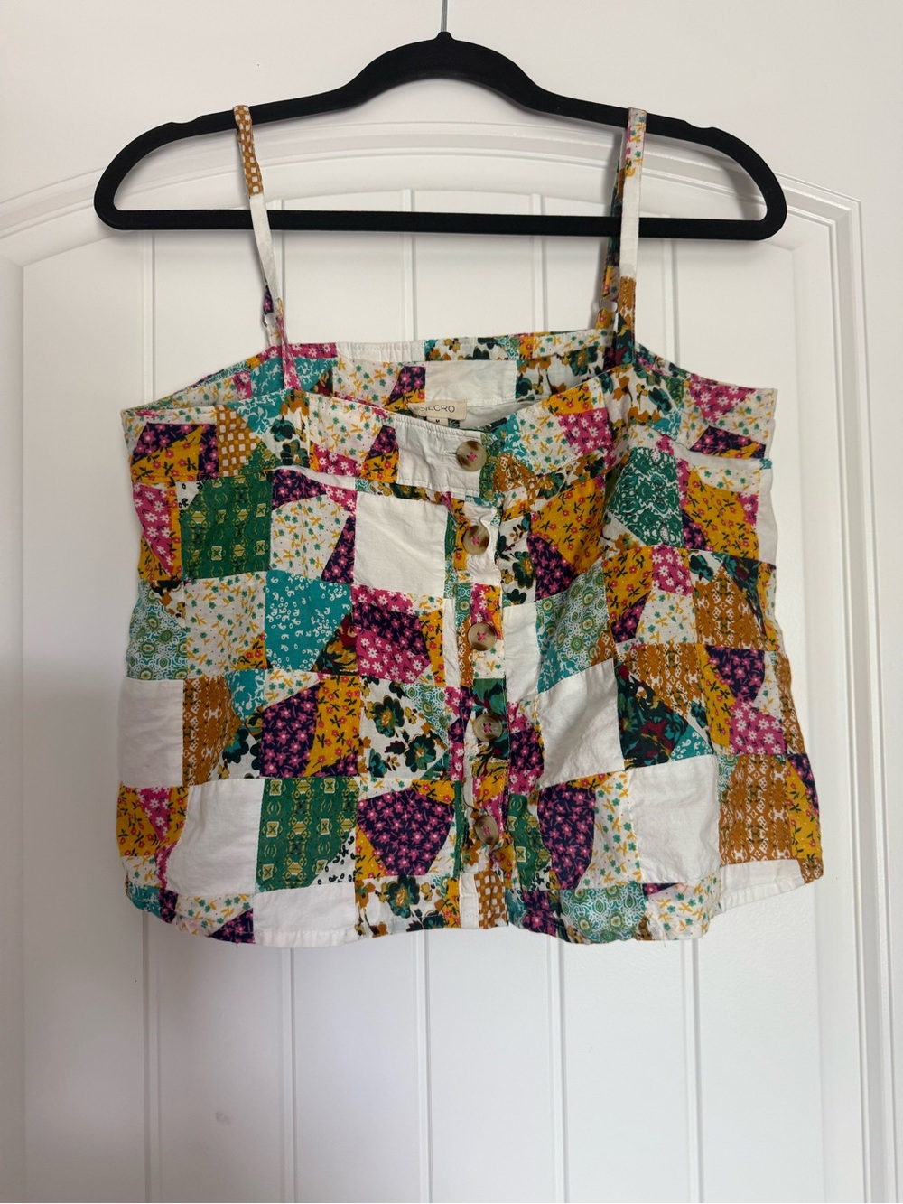 Pilcro Patchwork/Quilted Button-Front Cotton Cottagecore Tank Top - Women’s Med